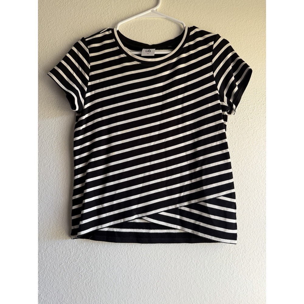 cabi 5059 Gracie Striped‎ Crop Top Small Black White Tee Short Sleeve Stretch